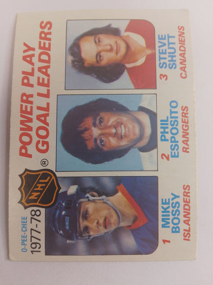 1977-78 O-Pee-Chee Mike Bossy Phil Esposito Steve Shutt Power Play Goal Leaders