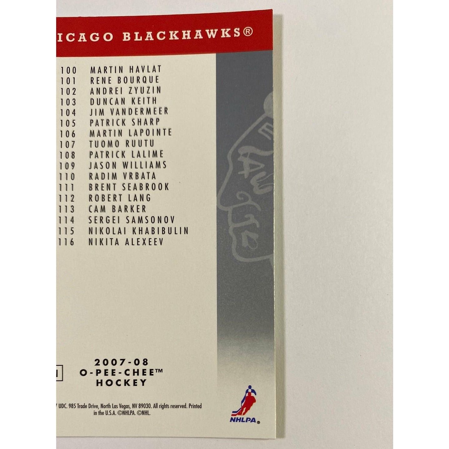 2007-08 O-Pee-Chee Chicago Blackhawks Checklist | Local Legends Cards & Collectibles