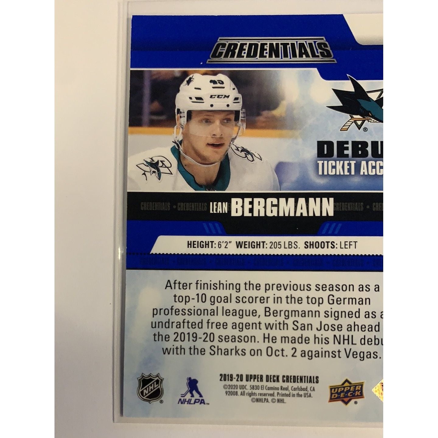  2019-20 Credentials Lean Lean Bergmann Debut Ticket Access /699  Local Legends Cards & Collectibles