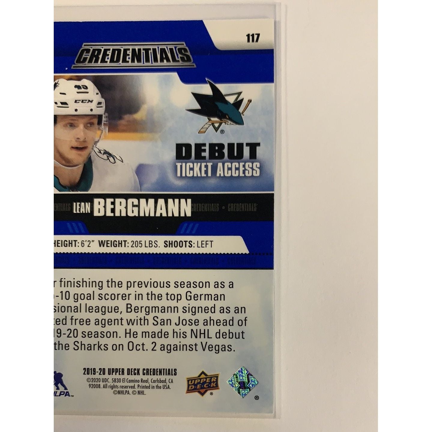  2019-20 Credentials Lean Lean Bergmann Debut Ticket Access /699  Local Legends Cards & Collectibles