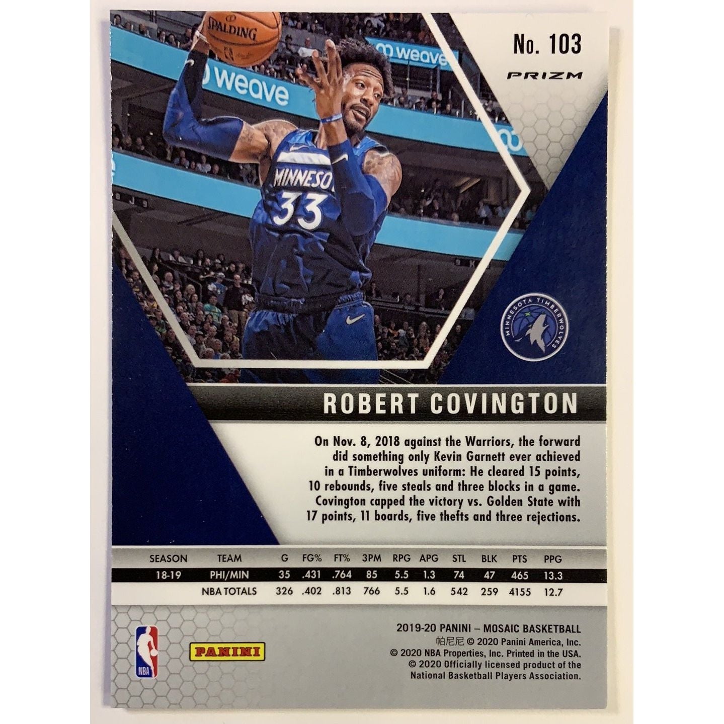  2019-20 Mosaic Robert Covington Orange Reactive Prizm  Local Legends Cards & Collectibles