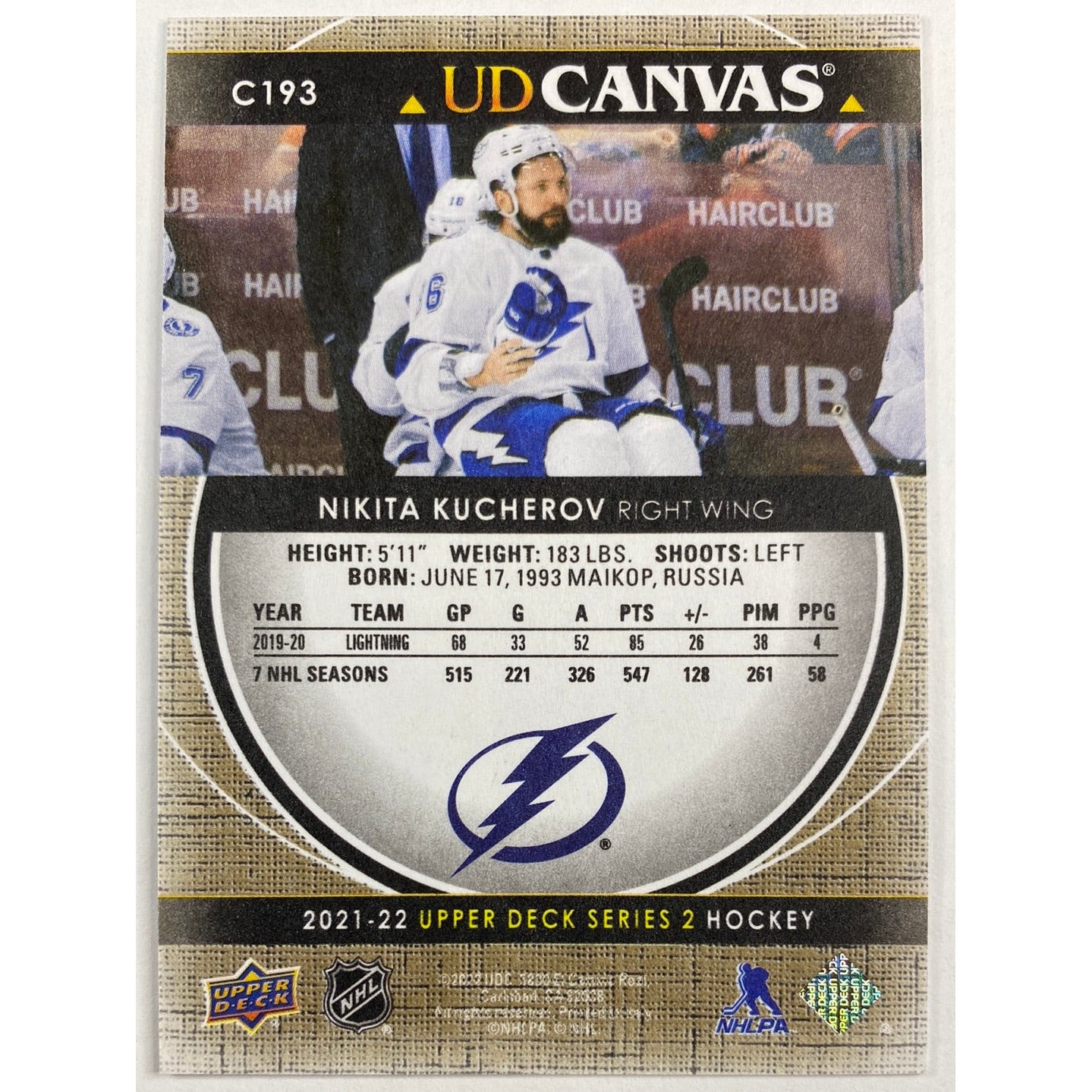 2021-22 Upper Deck Series 2 Nikita Kucherov UD Canvas