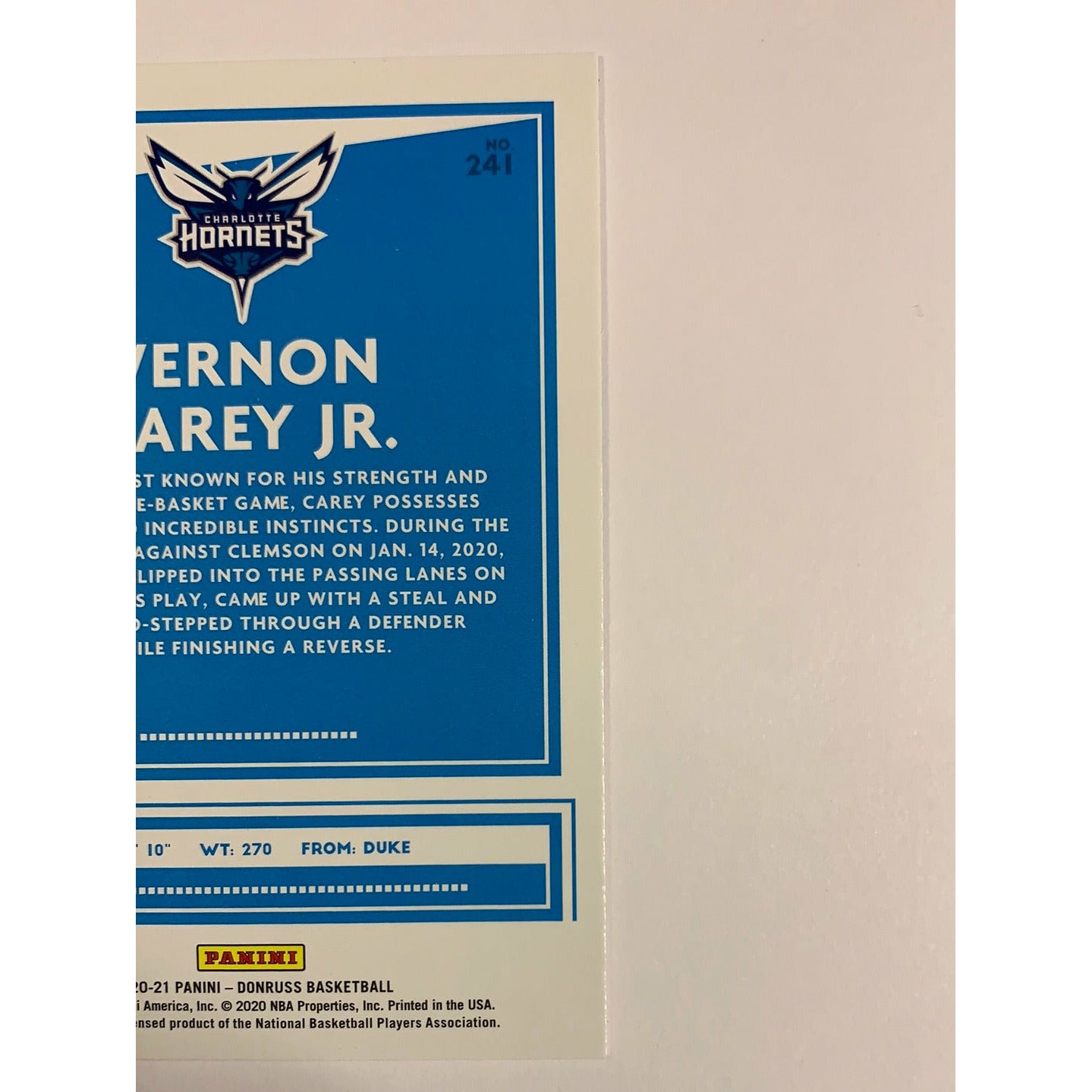 2020-21 Donruss Vernon Carey Jr Orange Laser Rated Rookie | Local Legends Cards & Collectibles