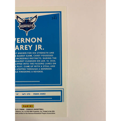 2020-21 Donruss Vernon Carey Jr Orange Laser Rated Rookie | Local Legends Cards & Collectibles