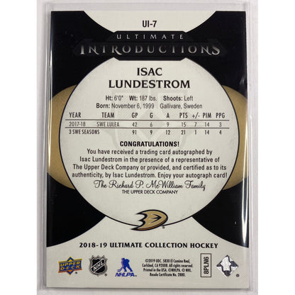 2018-19 Ultimate Collection Isac Lundestrom Ultimate Introductions Auto /10