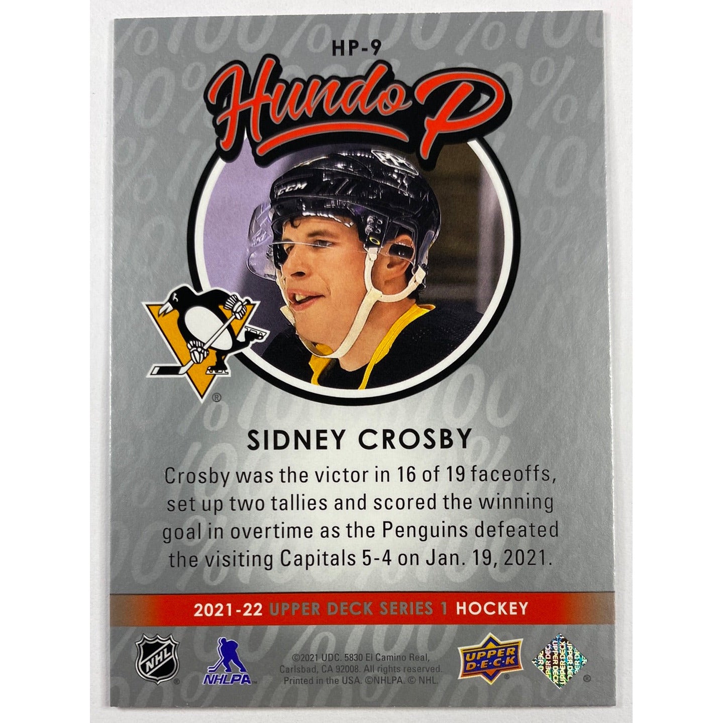 2021-22 Upper Deck Series 1 Sidney Crosby Hundo P