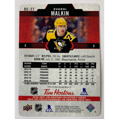 2020-21 Tim Hortons Evgeni Malkin Red Die Cut