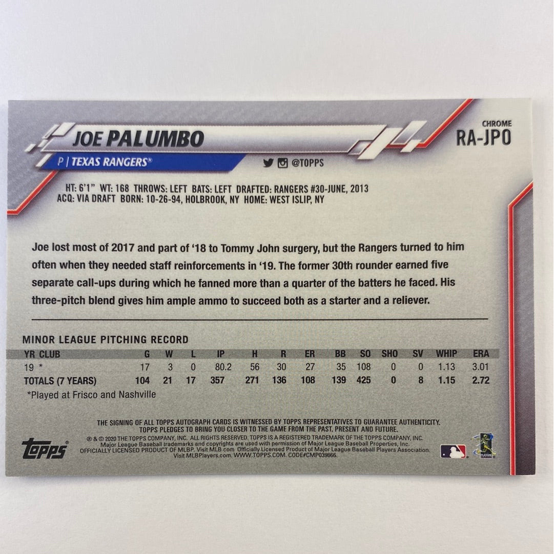 2020 Topps Chrome Joe Palumbo RC Auto