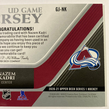 2020-21 Upper Deck Series 1 Nazem Kadri UD Game Jersey