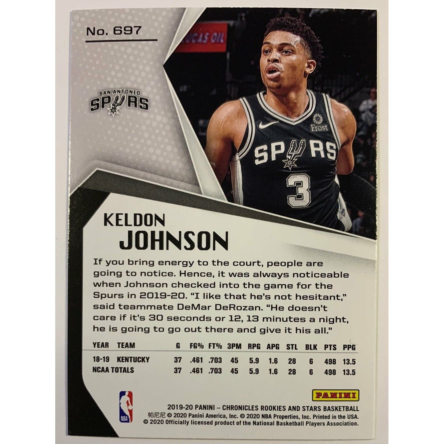 2019-20 Chronicles Rookies And Stars Keldon Johnson RC