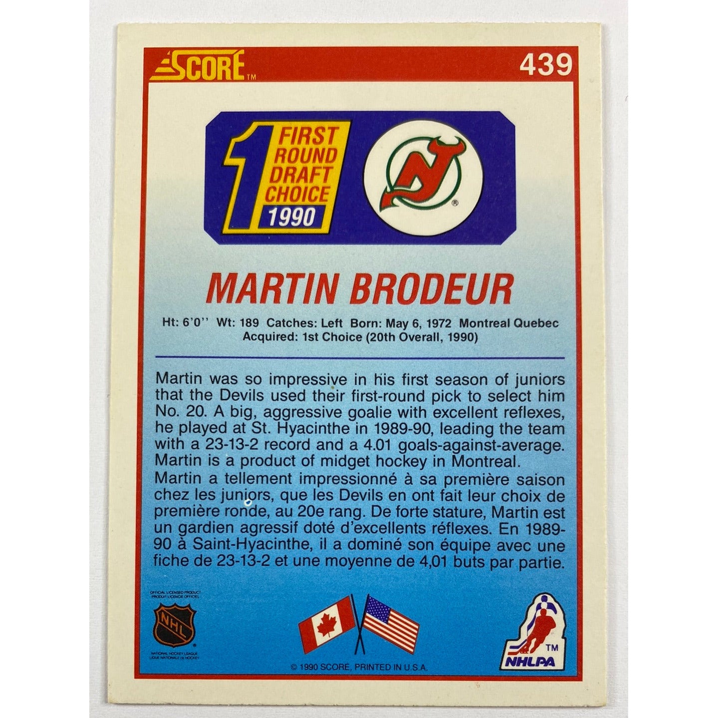 1990-91 Score Martin Brodeur RC | Local Legends Cards & Collectibles