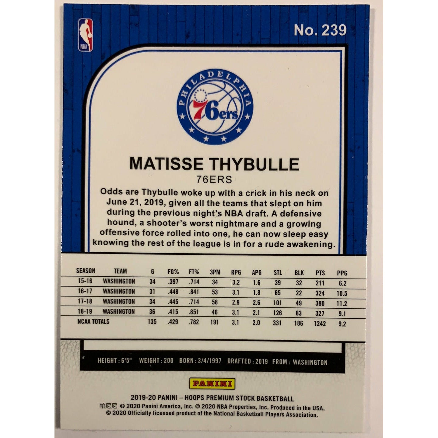 2019-20 Hoops Premium Stock Matisse Thybulle RC