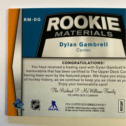 2918-19 Upper Deck Series 2 Dylan Gambrell Rookie Materials | Local Legends Cards & Collectibles