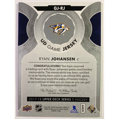 2017-18 Upper Deck Series 1 Ryan Johansson UD Game Jersey