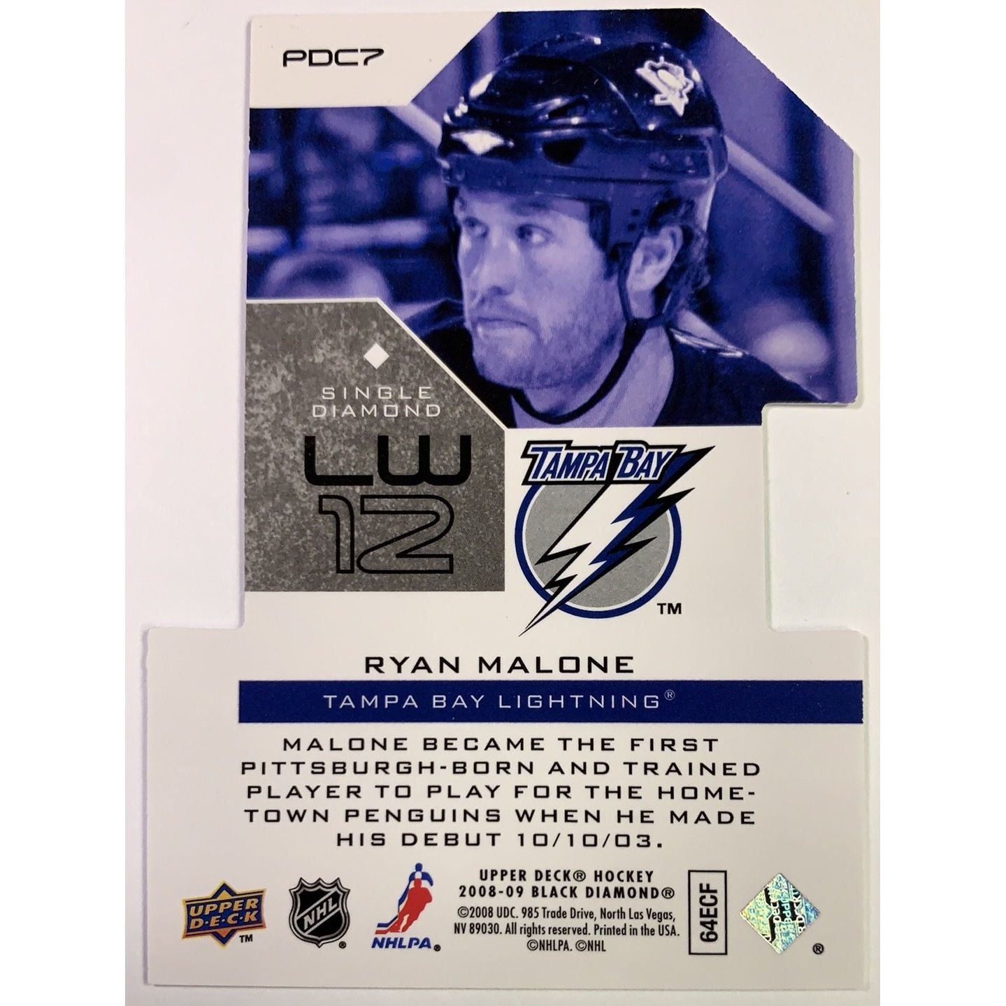  2008-09 Black Diamond Ryan Malone Premier Cuts Single Diamond Die Cut #PDC7  Local Legends Cards & Collectibles