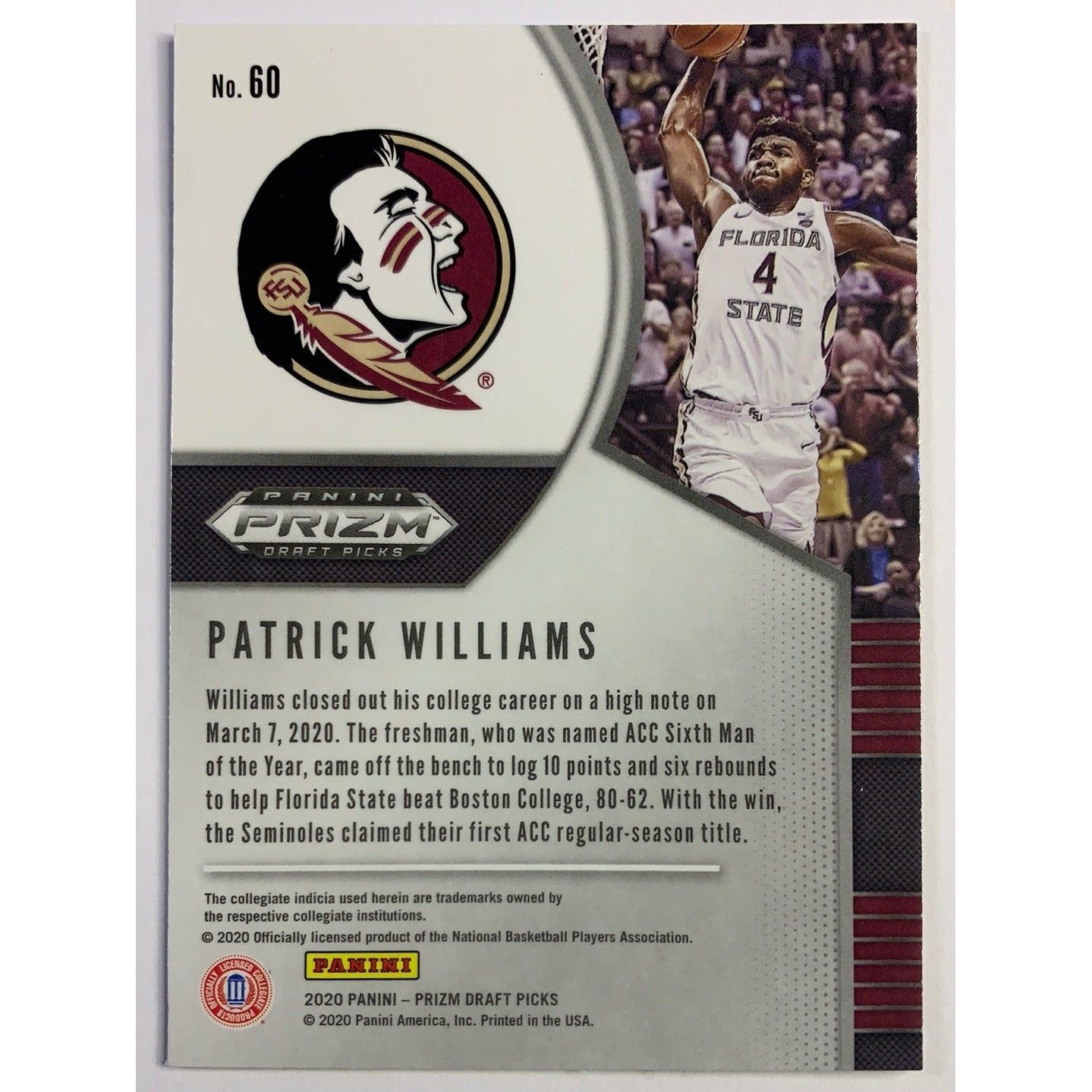 2020 Prizm Draft Picks Patrick Williams RC