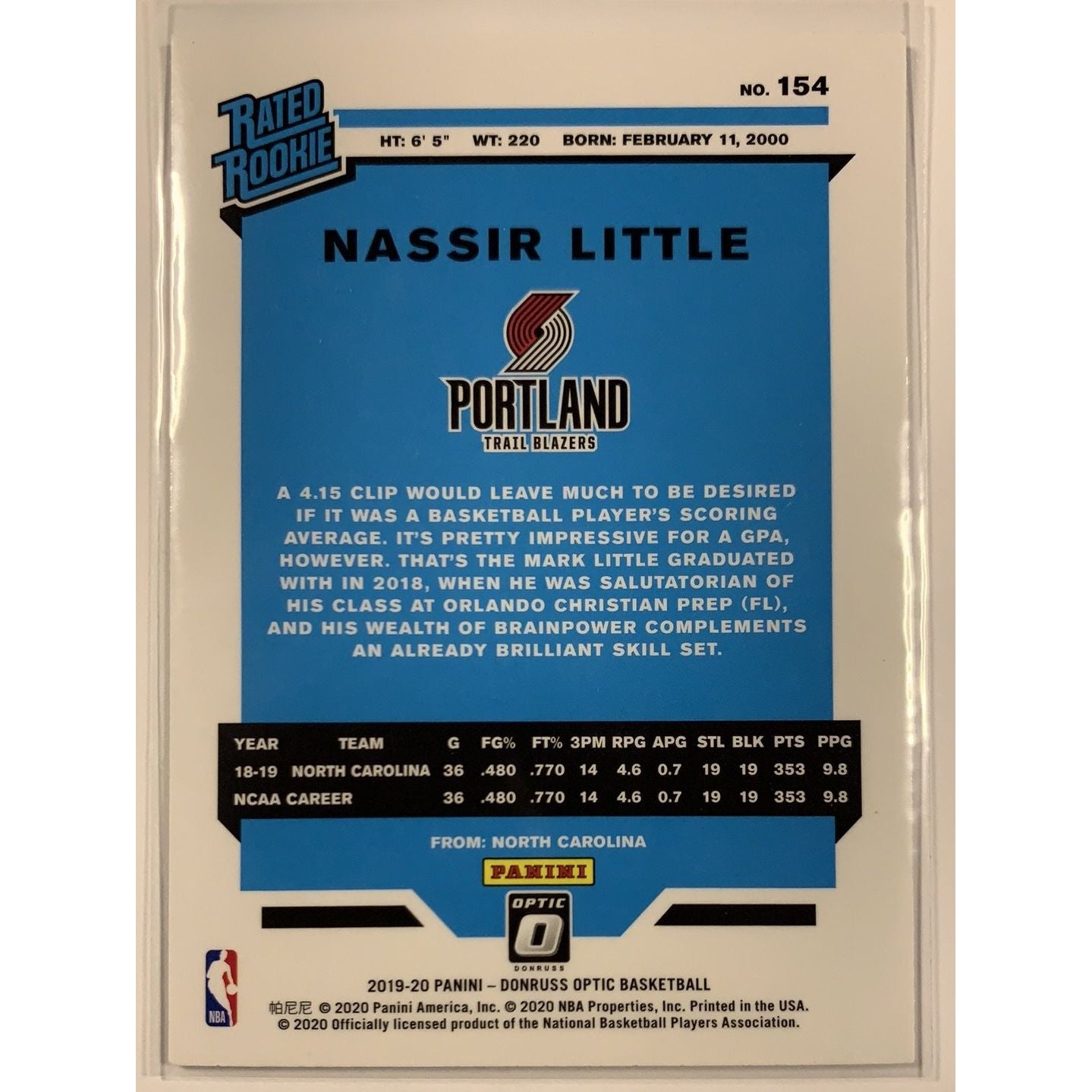  2019-20 Donruss Optic Nassir Little Rated Rookie  Local Legends Cards & Collectibles