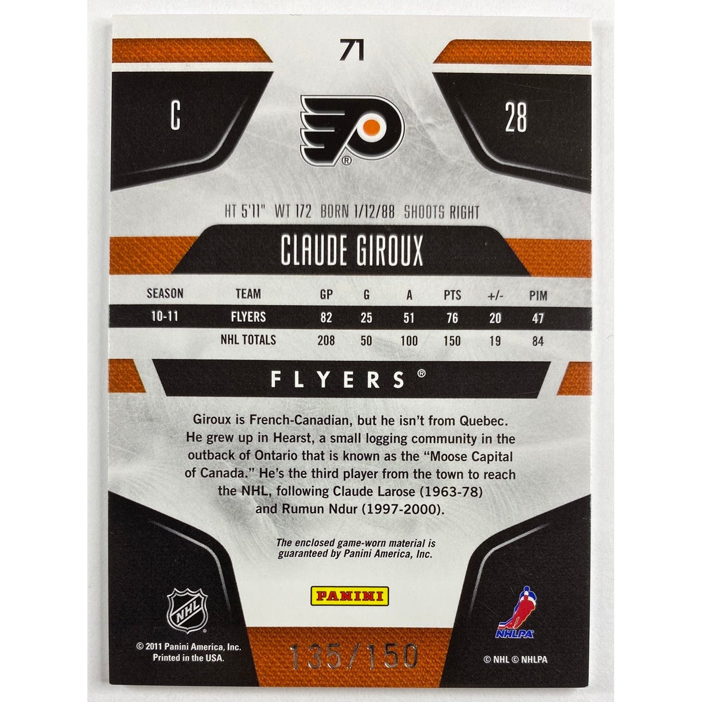 2011-12 Panini Certified Claude Giroux Mirror Mirror Dual Patch /150