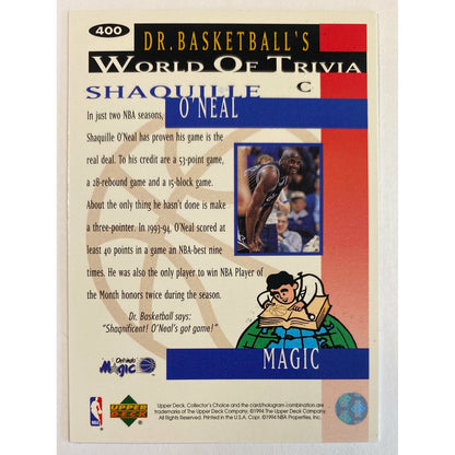 1994-95 Upper Deck Collectors Choice Shaquille O’Neal Dr Ball World of Trivia