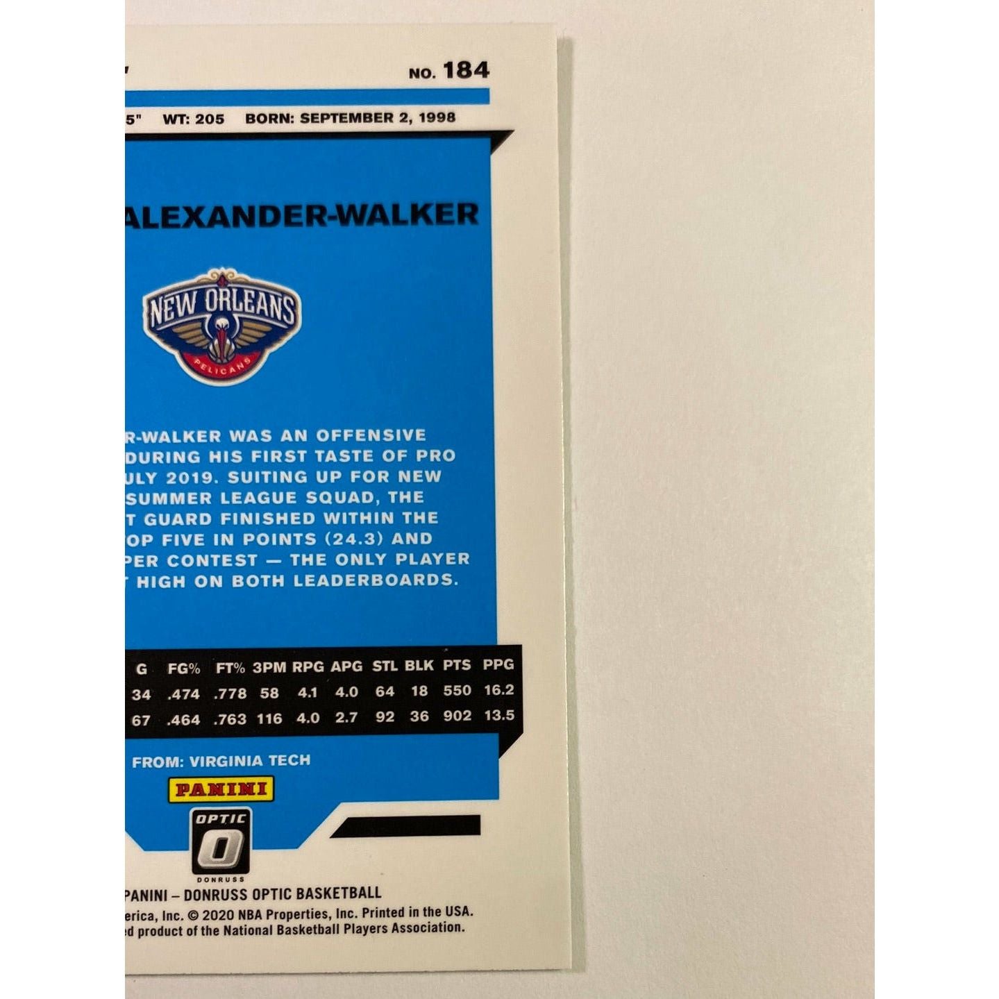 2019-20 Donruss Optic Nickeil Alexander-Walker Purple Holo Prizm Rated Rookie