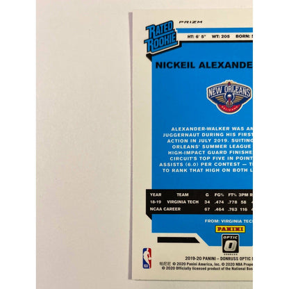 2019-20 Donruss Optic Nickeil Alexander-Walker Purple Holo Prizm Rated Rookie