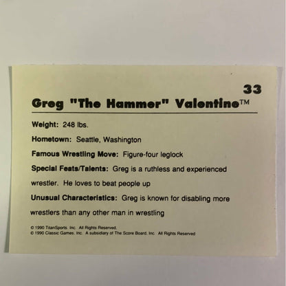 1990 Titan Sports Greg “The Hammer” Valentine