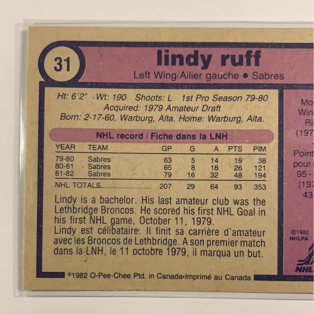  1982-83 O-Pee-Chee Lindy Ruff base #31  Local Legends Cards & Collectibles