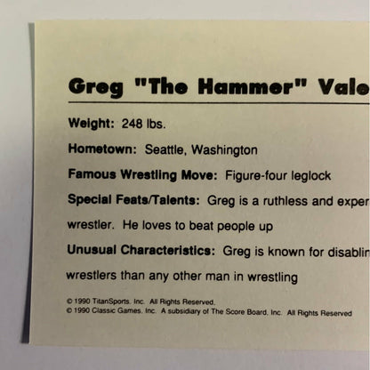 1990 Titan Sports Greg “The Hammer” Valentine