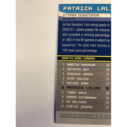  2001 Topps Patrick Lalime Own The Game  Local Legends Cards & Collectibles