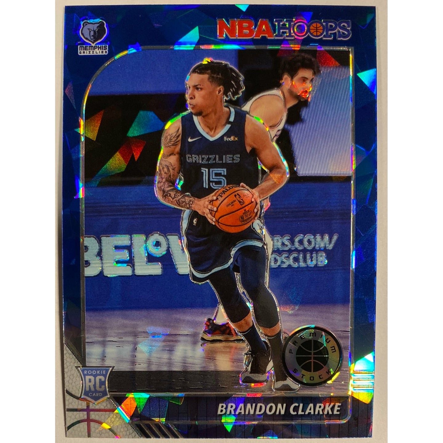 2019-20 Hoops Premium Stock Brandon Clarke Blue Cracked Ice Prizm RC