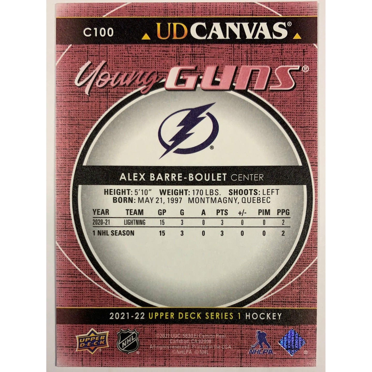  2021-22 Upper Deck Series 1 Alex Barre Boulet UD Canvas Young Guns  Local Legends Cards & Collectibles