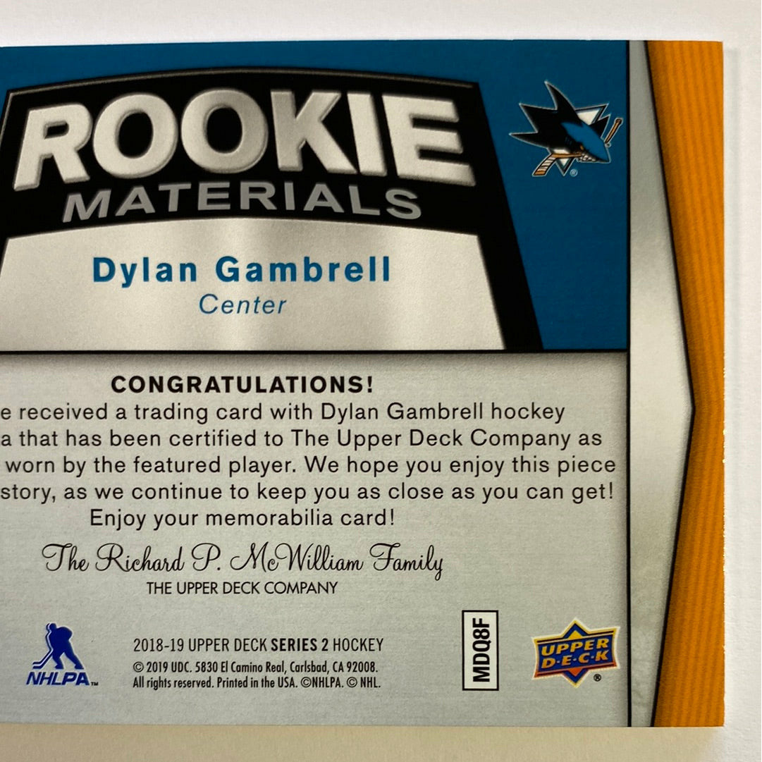 2918-19 Upper Deck Series 2 Dylan Gambrell Rookie Materials | Local Legends Cards & Collectibles