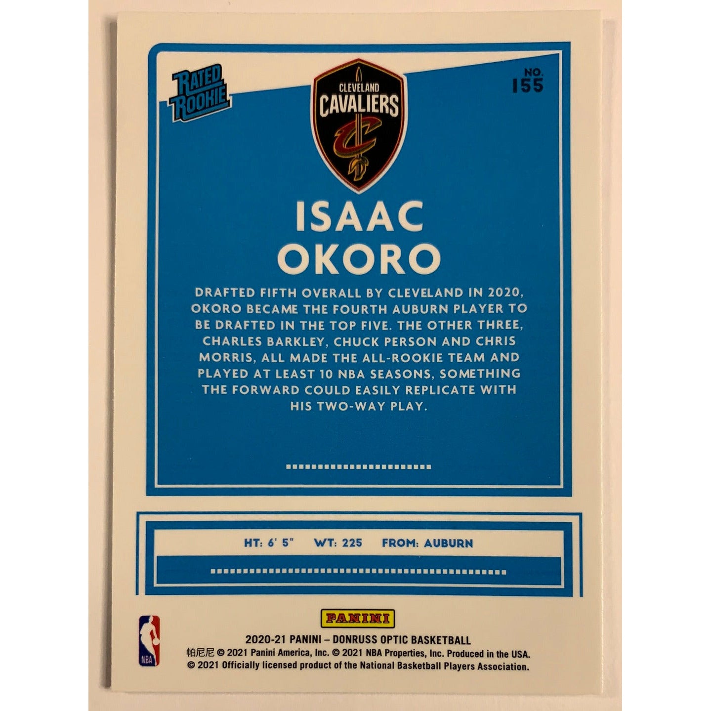 2020-21 Donruss Optic Isaac Okoro Rated Rookie