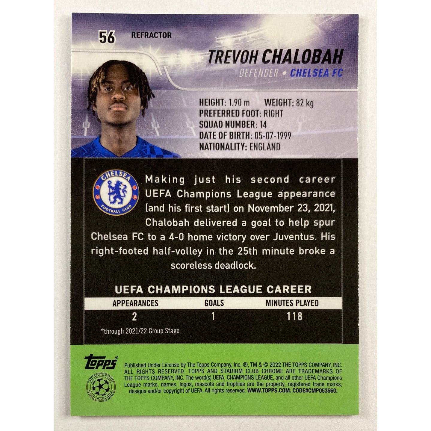 2022 Stadium Club Chrome Trevoh Chalobah RC Refractor