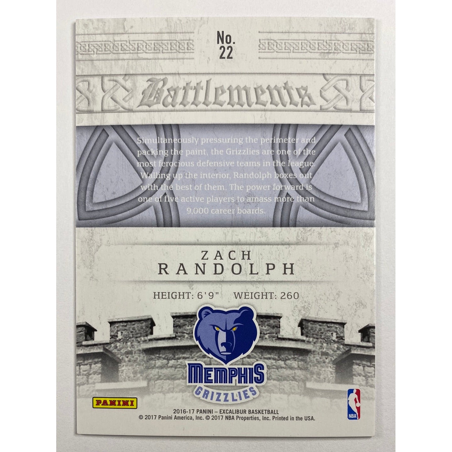 2016-17 Excalibur Zach Randolph Battlements Red /99