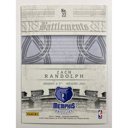 2016-17 Excalibur Zach Randolph Battlements Red /99