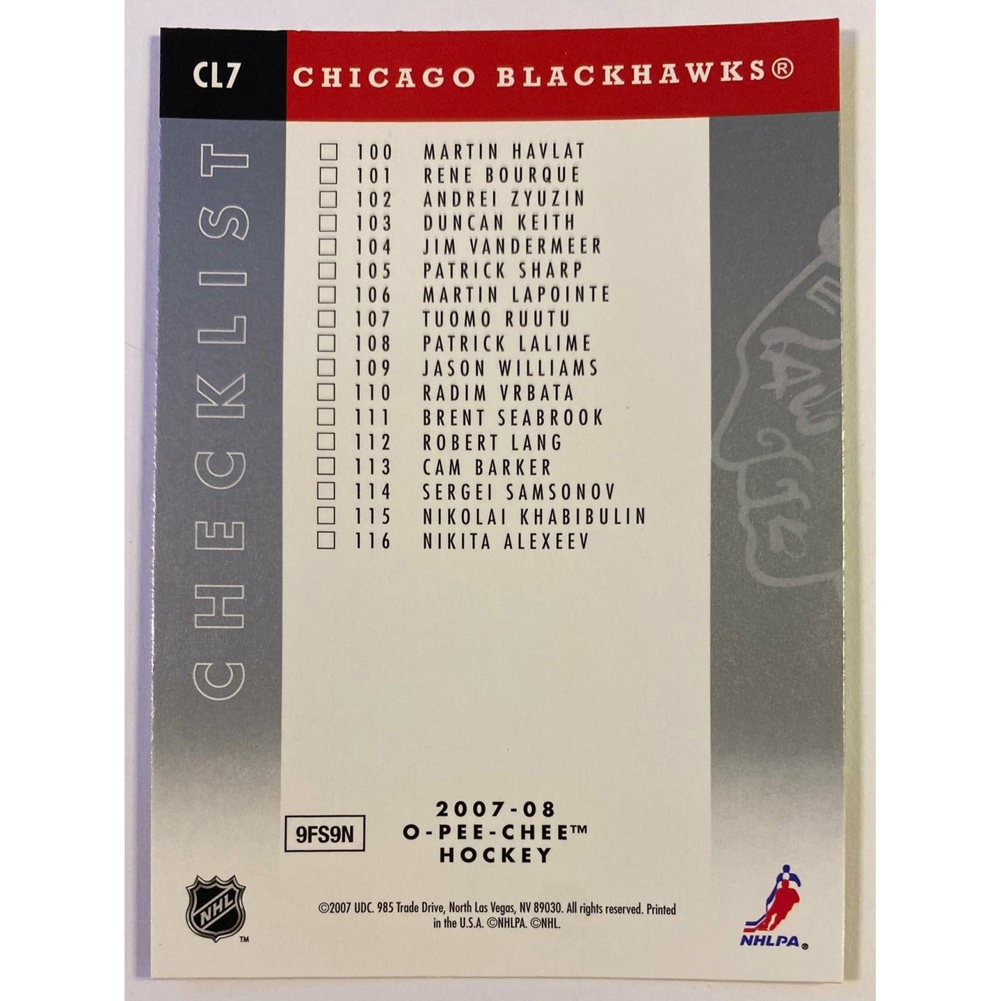 2007-08 O-Pee-Chee Chicago Blackhawks Checklist | Local Legends Cards & Collectibles