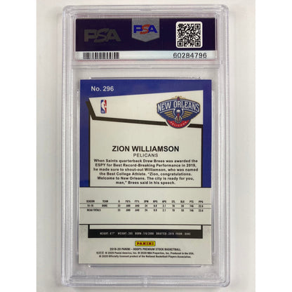 2019-20 Hoops Premium Stock Zion Williamson Tribute RC PSA 9 MINT