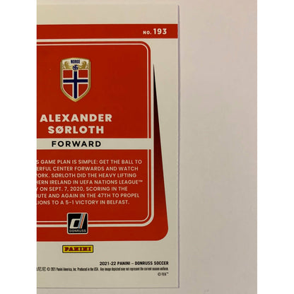 2021-22 Donruss Alexander Sorloth Green Laser Rated Rookie