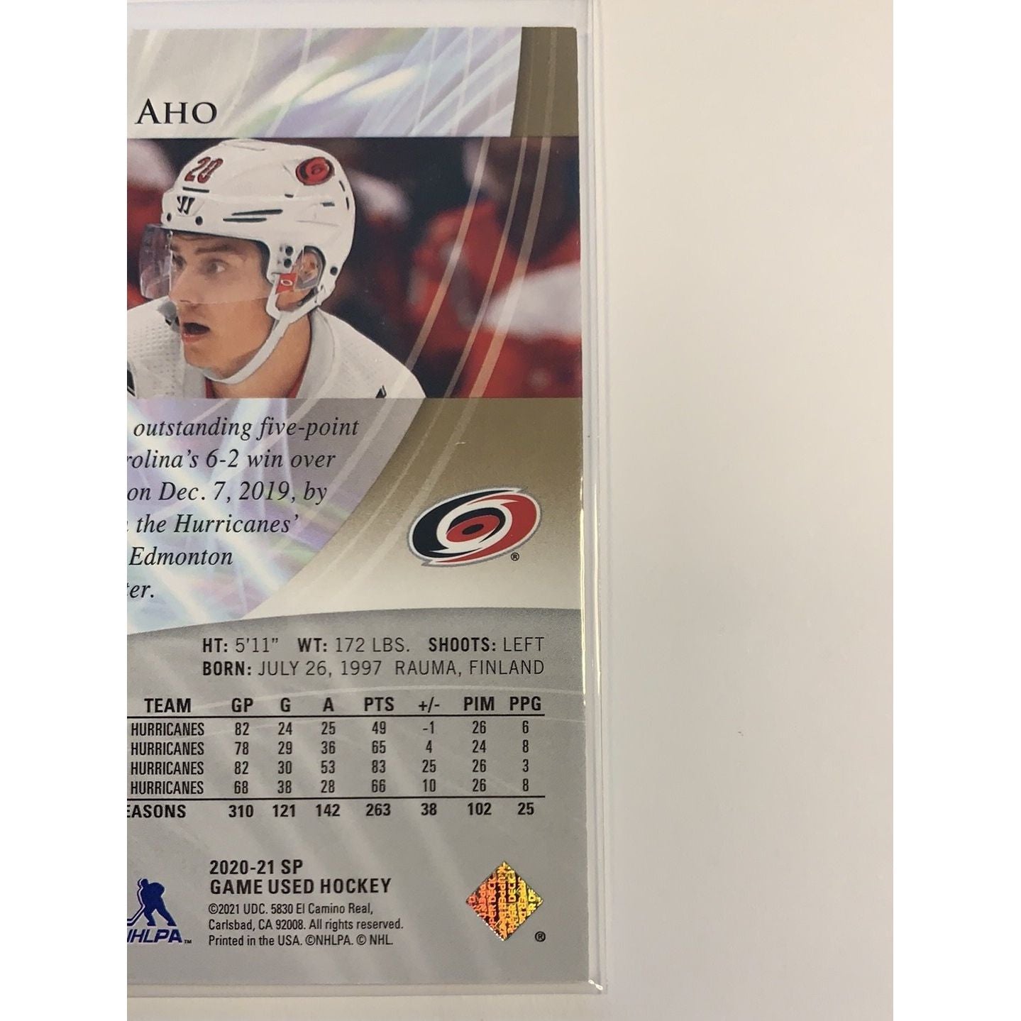  2020-21 SP Game Used Sebastian Aho /265  Local Legends Cards & Collectibles