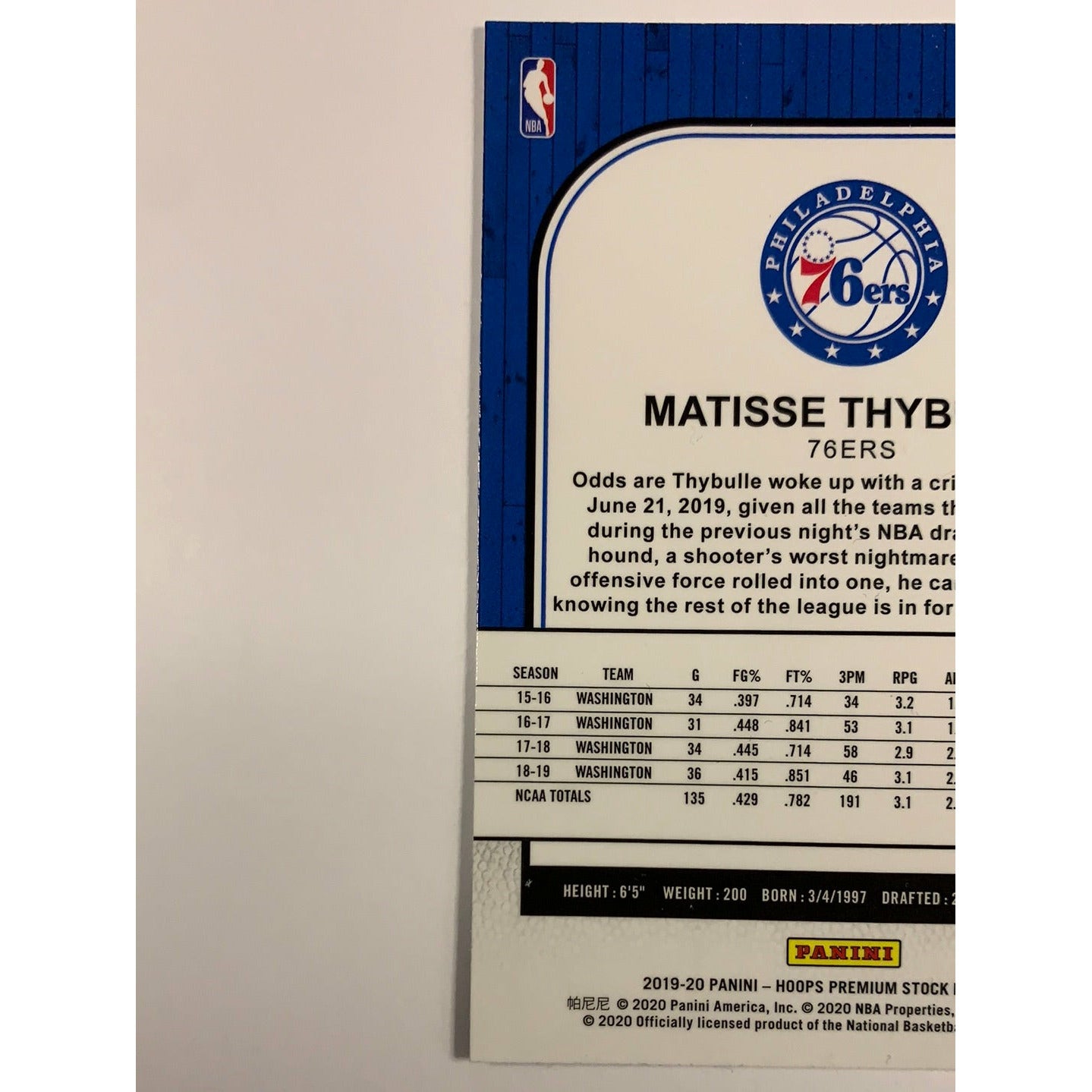 2019-20 Hoops Premium Stock Matisse Thybulle RC