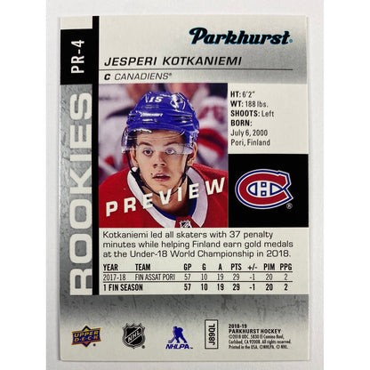 2018-19 Parkhurst Jesperi Kotkaniemi Rookies Preview