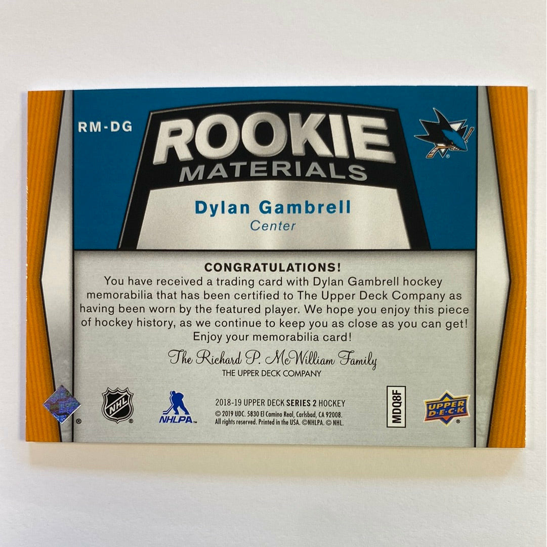 2918-19 Upper Deck Series 2 Dylan Gambrell Rookie Materials | Local Legends Cards & Collectibles