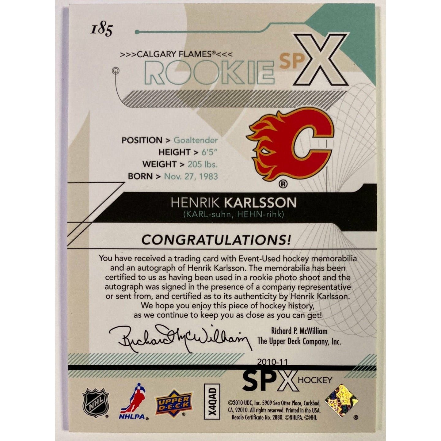 2010-11 SPX Henrik Karlsson RPA /399