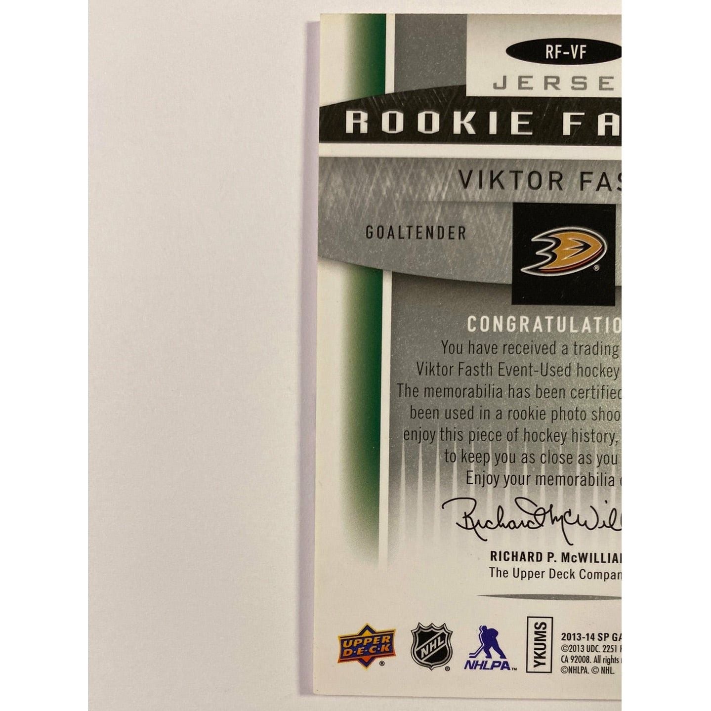 2013-14 SP Game Used Viktor Fasth Rookie Fabrics