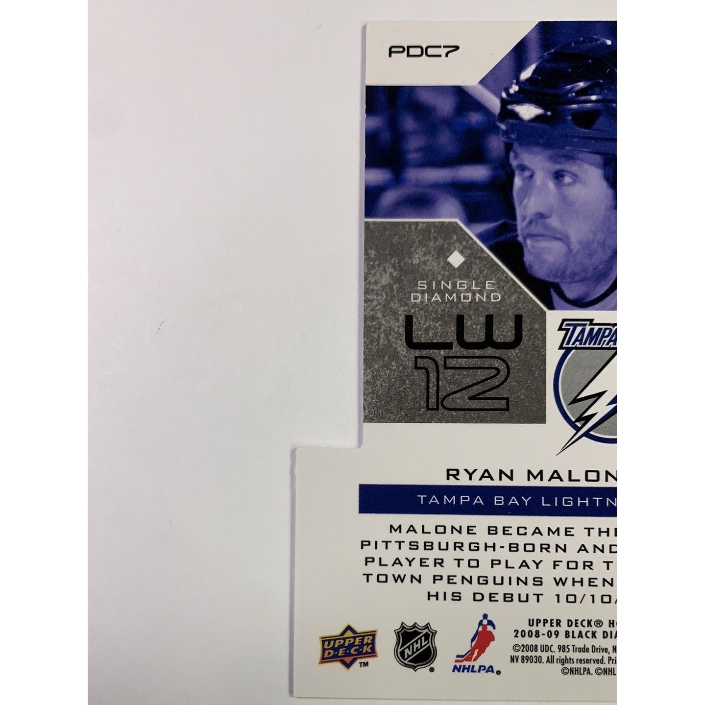  2008-09 Black Diamond Ryan Malone Premier Cuts Single Diamond Die Cut #PDC7  Local Legends Cards & Collectibles