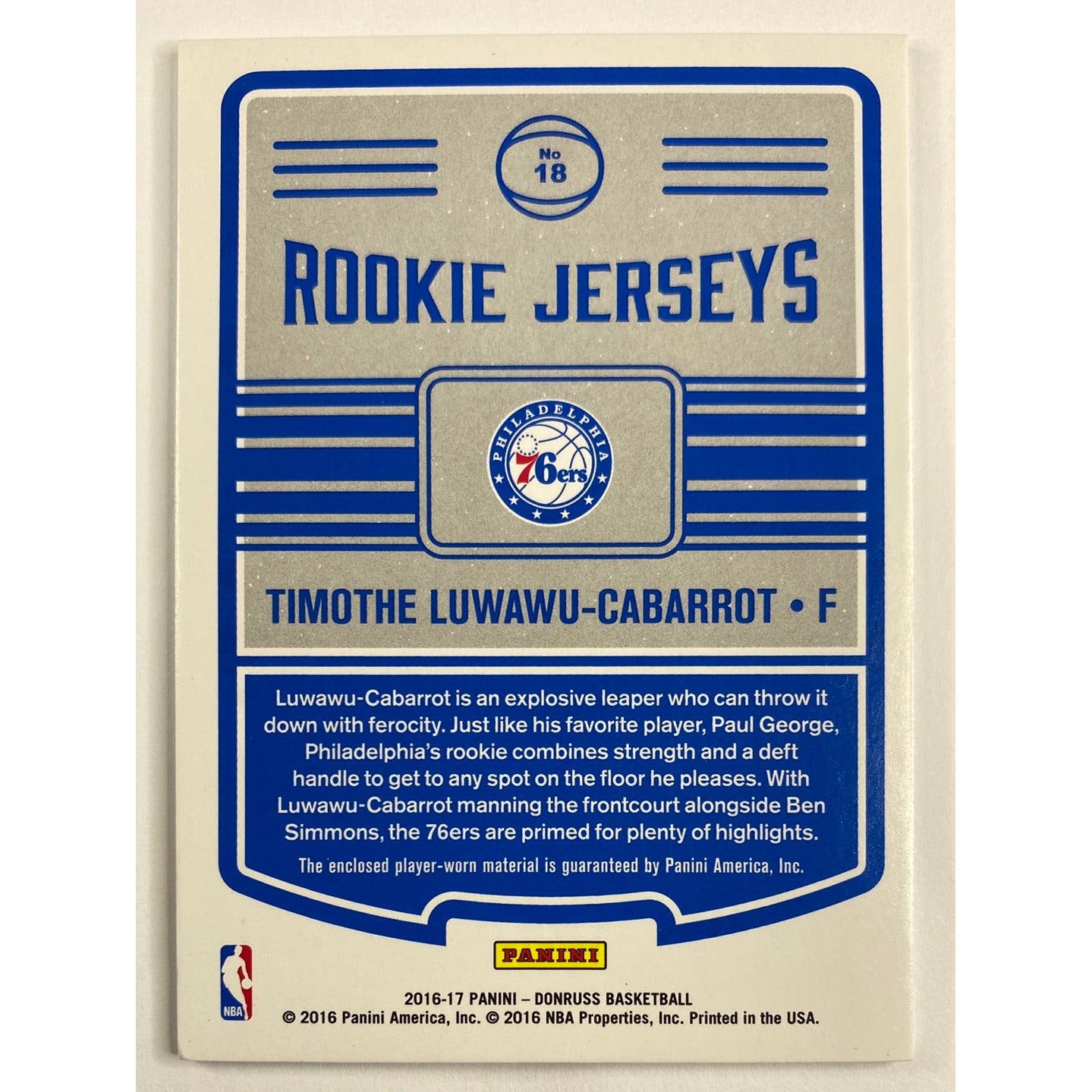 2016-17 Donruss Timothe Luwawu-Cabarrot Rookie Jerseys