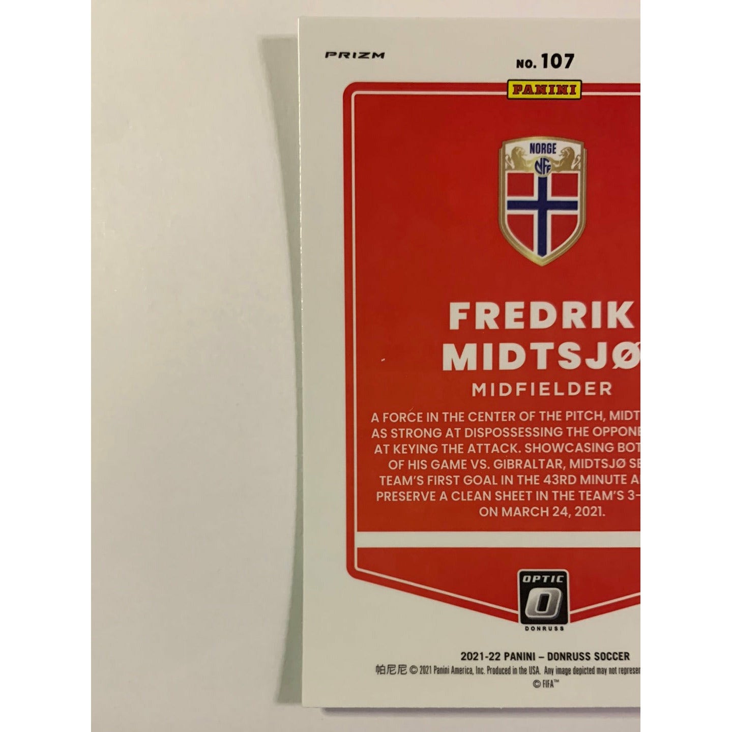 2021-22 Donruss Optic Fredrik Midtsjo Silver Holo Prizm RC