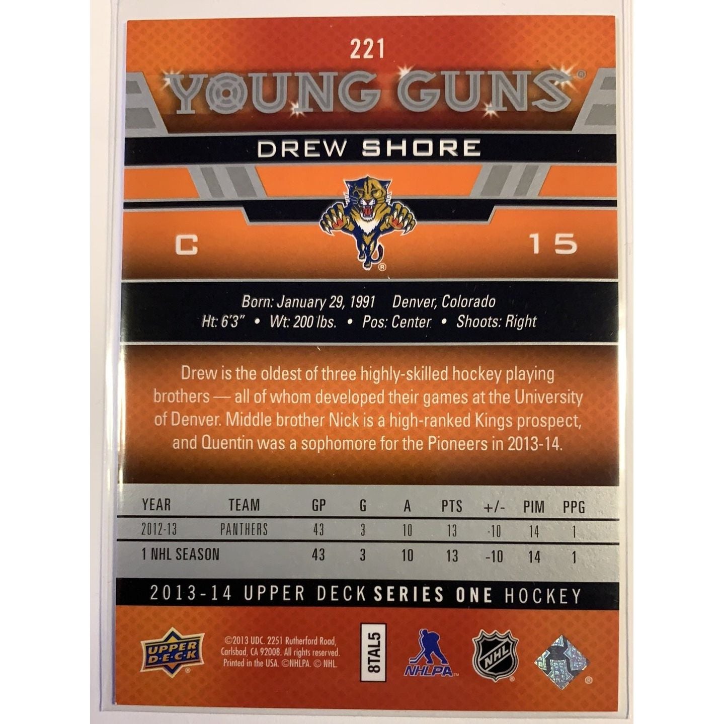  2013-14 Upper Deck Series 1 Drew Shore Young Guns  Local Legends Cards & Collectibles