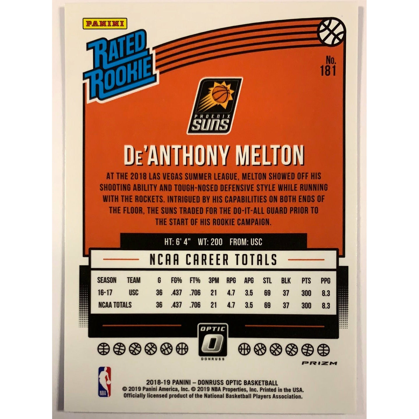 2018-19 Donruss Optic De’Anthony Melton Blue Velocity Prizm RC